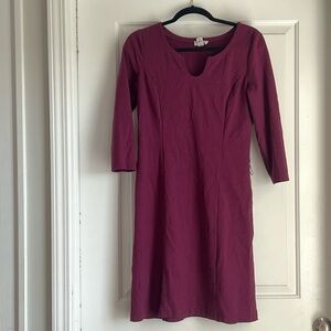 LOFT Plum Long Sleeve Scoop-Neck Shift Dress